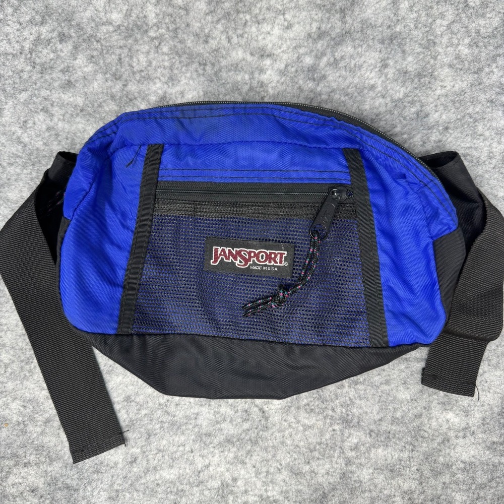 JanSport Waist Bag Black Blue Fanny Pack Nylon Hiking VTG 1992 USA Made